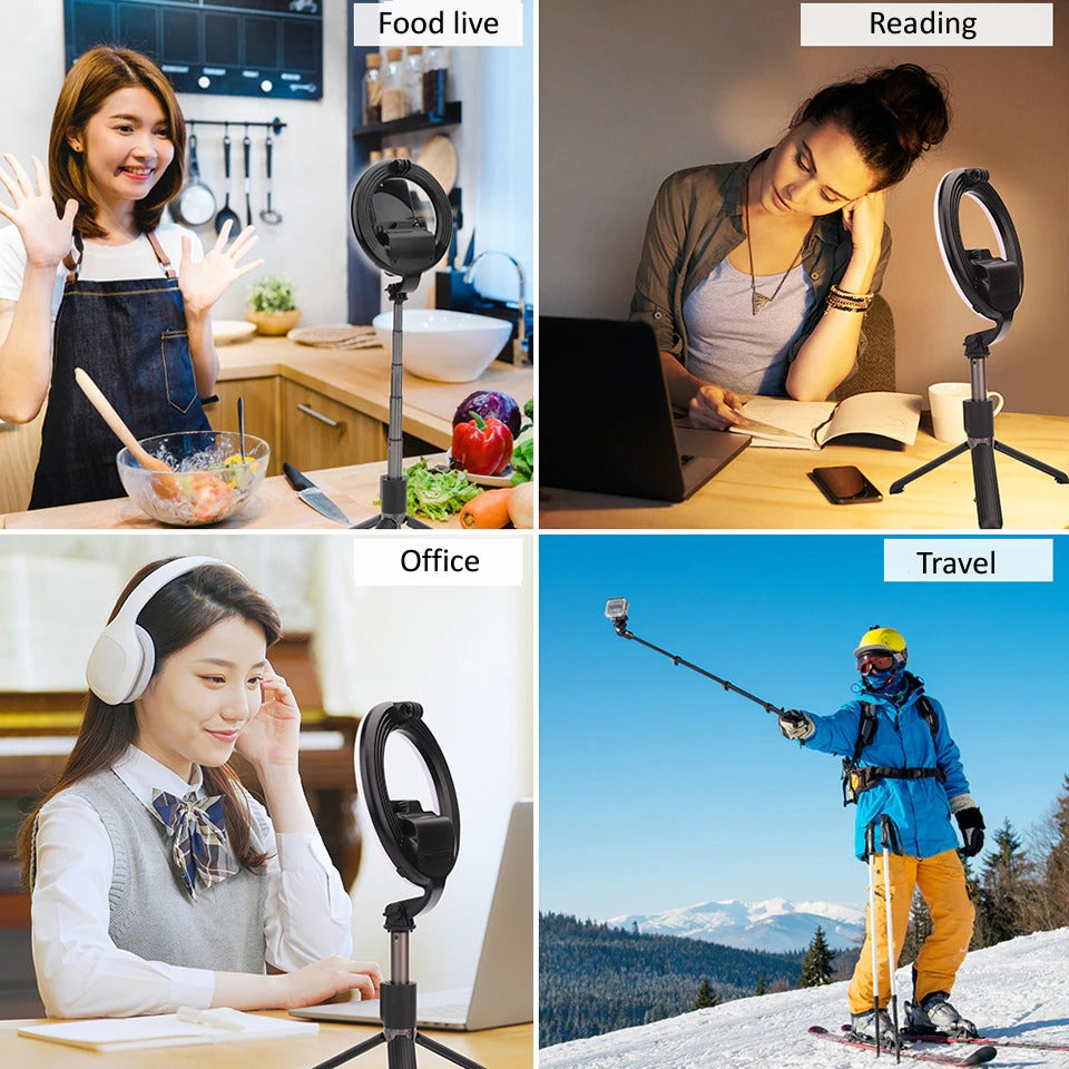 Portable 4-in-1 Selfie Stick with Tripod &amp; LED 